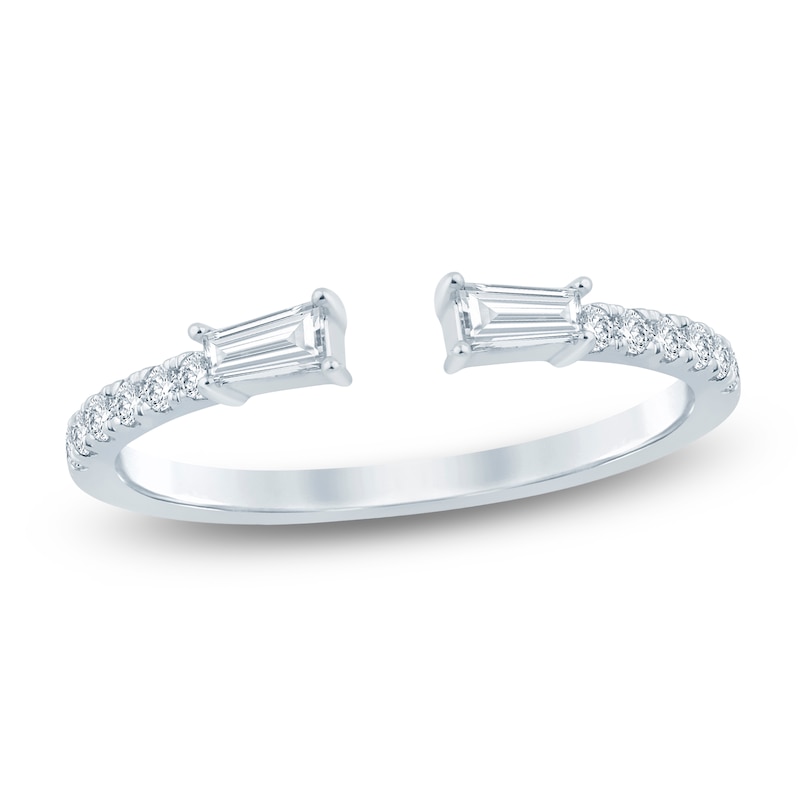 Main Image 1 of Certified Baguette & Round-Cut Diamond Open-Shank Wedding Band 1/3 ct tw 14K White Gold
