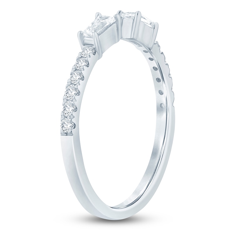 Main Image 2 of Certified Baguette & Round-Cut Diamond Open-Shank Wedding Band 1/3 ct tw 14K White Gold