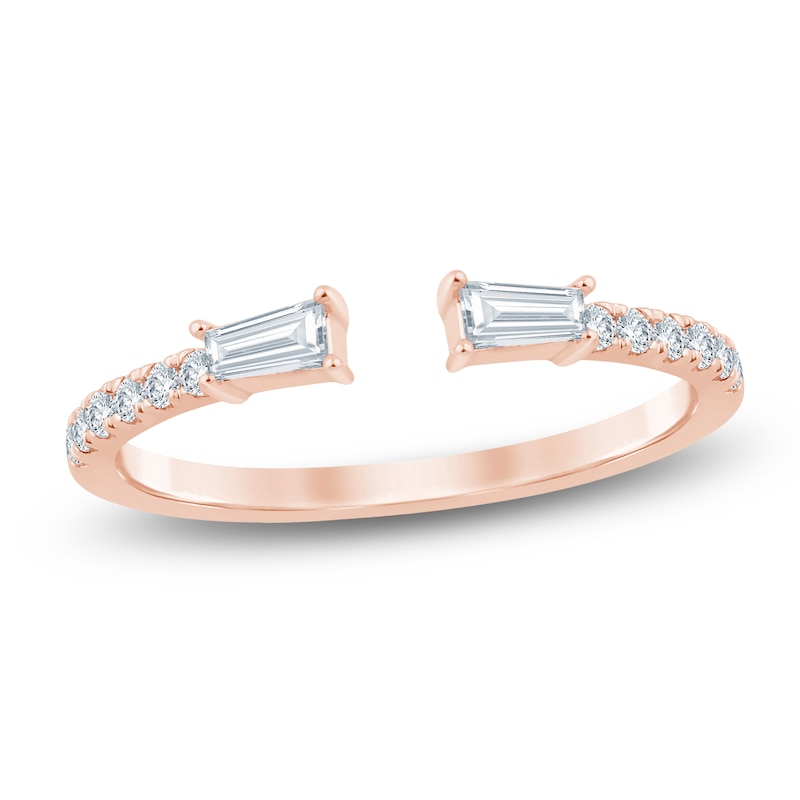 Main Image 1 of Certified Baguette & Round-Cut Diamond Open-Shank Wedding Band 1/3 ct tw 14K Rose Gold