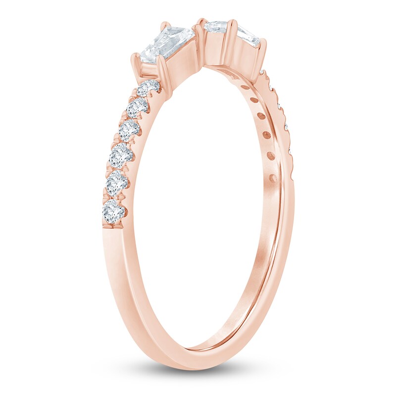 Main Image 2 of Certified Baguette & Round-Cut Diamond Open-Shank Wedding Band 1/3 ct tw 14K Rose Gold