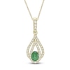 Thumbnail Image 1 of Oval-Cut Natural Emerald & Diamond Teardrop Necklace 1/5 ct tw 10K Yellow Gold 18"