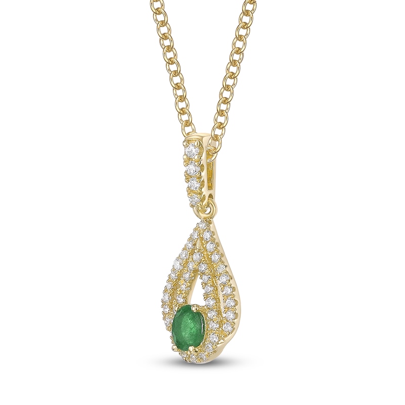 Main Image 2 of Oval-Cut Natural Emerald & Diamond Teardrop Necklace 1/5 ct tw 10K Yellow Gold 18"
