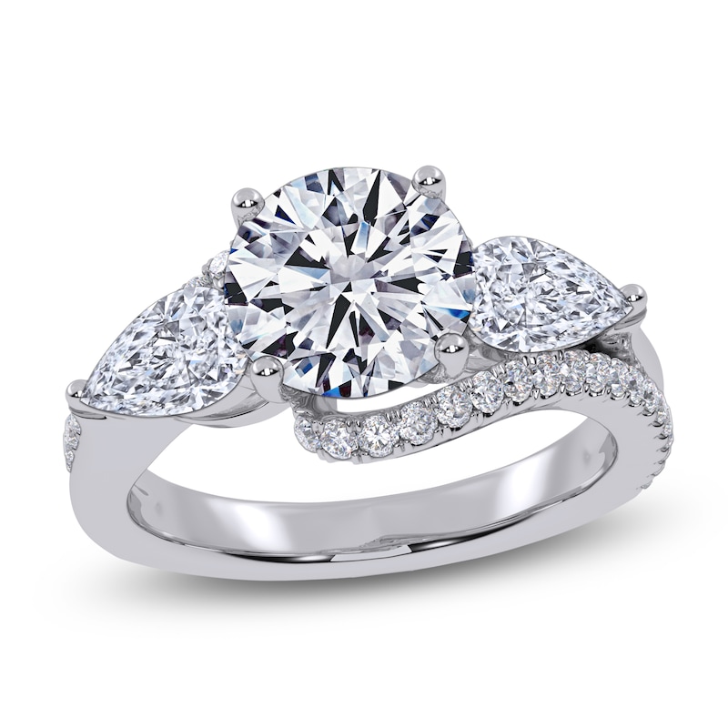 Main Image 1 of Round-Cut & Pear-Shaped Lab-Grown Diamond Three-Stone Bypass Engagement Ring 2-1/4 ct tw 14K White Gold