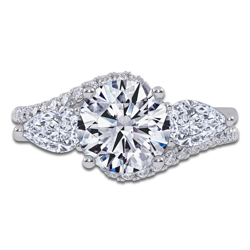 Main Image 3 of Round-Cut & Pear-Shaped Lab-Grown Diamond Three-Stone Bypass Engagement Ring 2-1/4 ct tw 14K White Gold