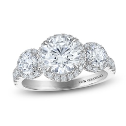 Vera Wang VOW Round-Cut Lab-Grown Diamond Three-Stone Halo Engagement Ring 3 ct tw 14K White Gold