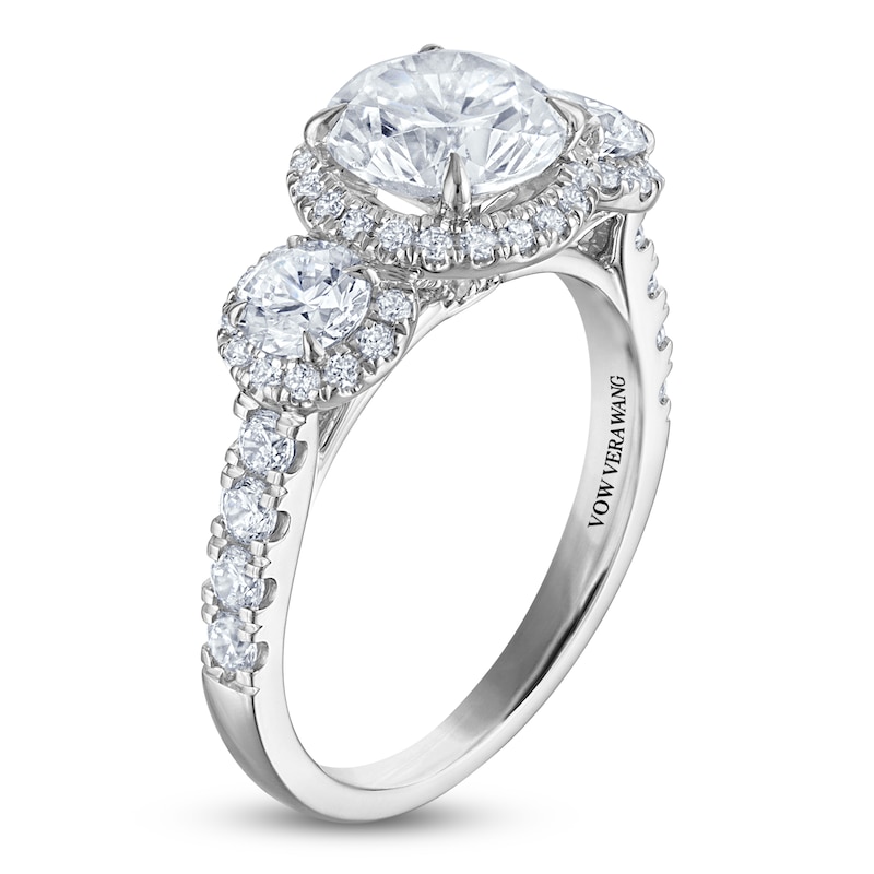 Main Image 2 of Vera Wang VOW Round-Cut Lab-Grown Diamond Three-Stone Halo Engagement Ring 3 ct tw 14K White Gold