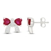 Thumbnail Image 1 of Heart-Shaped Lab-Created Ruby & White Lab-Created Sapphire Bow Stud Earrings Sterling Silver