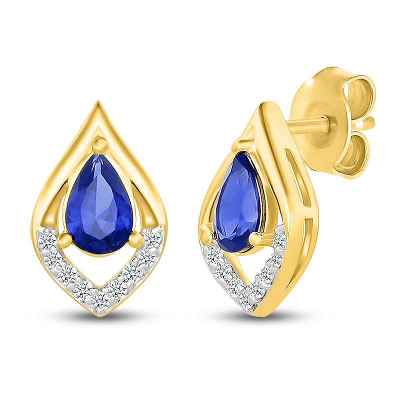 Main Image 2 of Pear-Shaped Blue Lab-Created Sapphire Earrings 1/10 ct tw 10K Yellow Gold