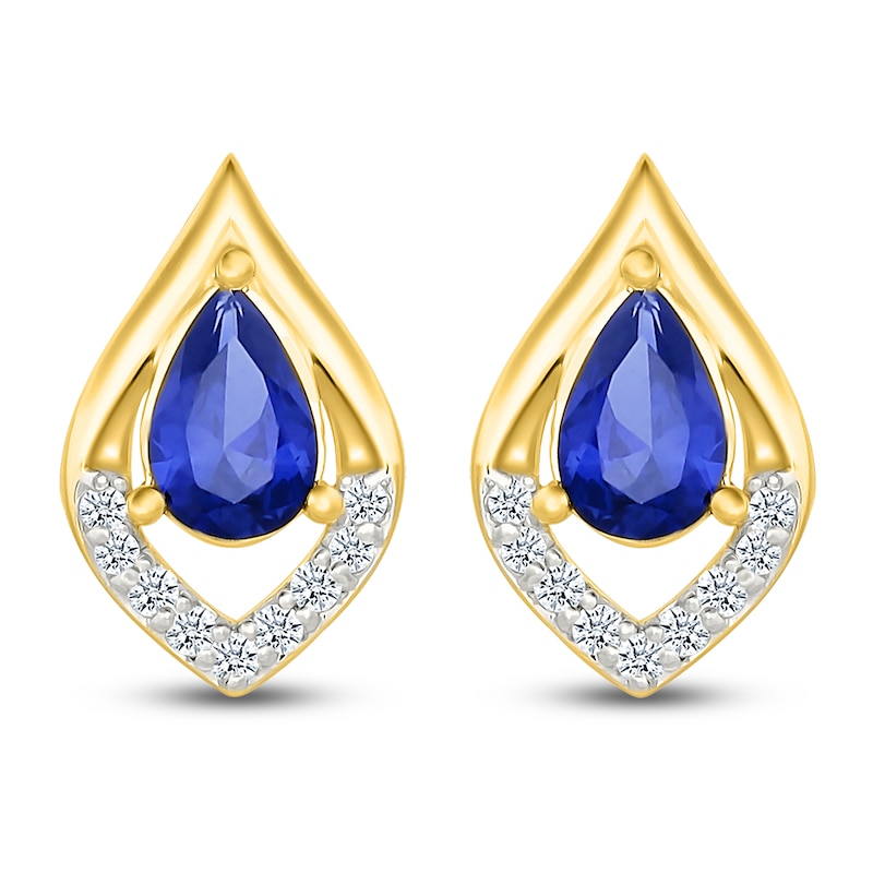 Main Image 3 of Pear-Shaped Blue Lab-Created Sapphire Earrings 1/10 ct tw 10K Yellow Gold