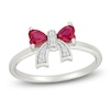 Thumbnail Image 1 of Heart-Shaped Lab-Created Ruby & White Lab-Created Sapphire Bow Ring Sterling Silver