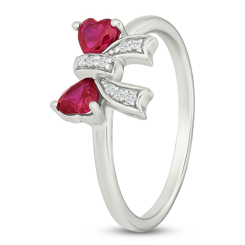 Main Image 2 of Heart-Shaped Lab-Created Ruby & White Lab-Created Sapphire Bow Ring Sterling Silver