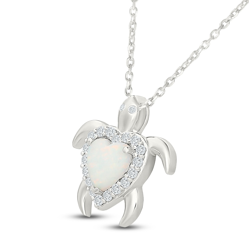 Main Image 2 of Heart-Shaped Lab-Created Opal & White Lab-Created Sapphire Turtle Necklace Sterling Silver 18"