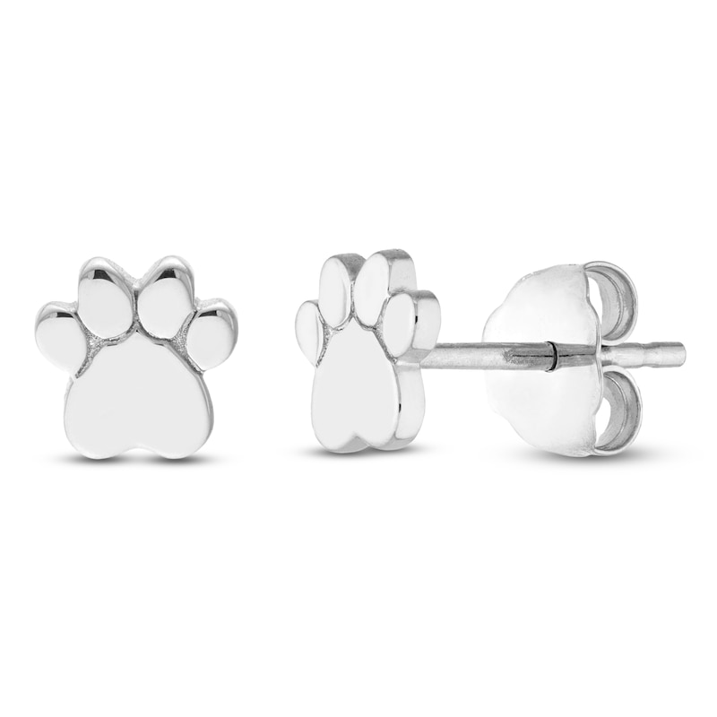 Main Image 1 of Paw Print Stud Earrings 14K White Gold