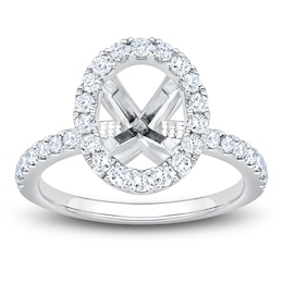 Certified Diamond Oval Halo Engagement Ring Setting 5/8 ct tw 14K White Gold