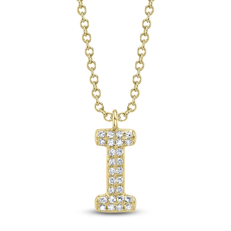 Main Image 1 of Shy Creation Bubble "I" Diamond Initial Necklace 1/20 ct tw 14K Yellow Gold 18" SC55028332-I