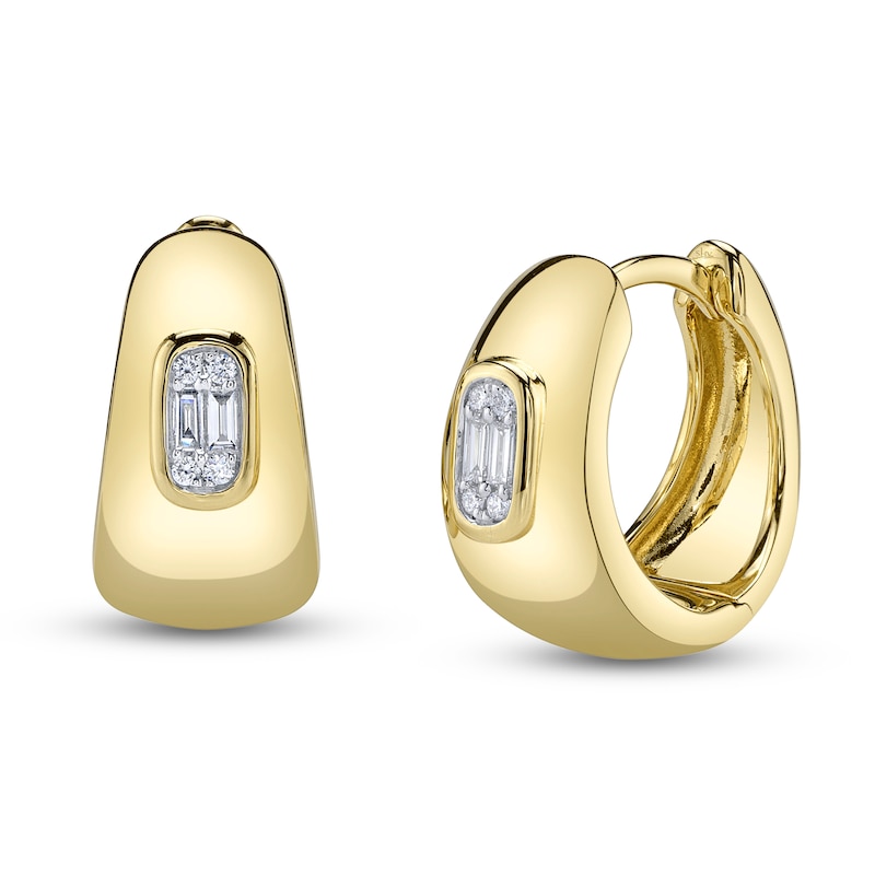 Main Image 2 of Shy Creation Baguette & Round-Cut Huggie Hoop Earrings 1/15 ct tw 14K Yellow Gold SC55028020RD