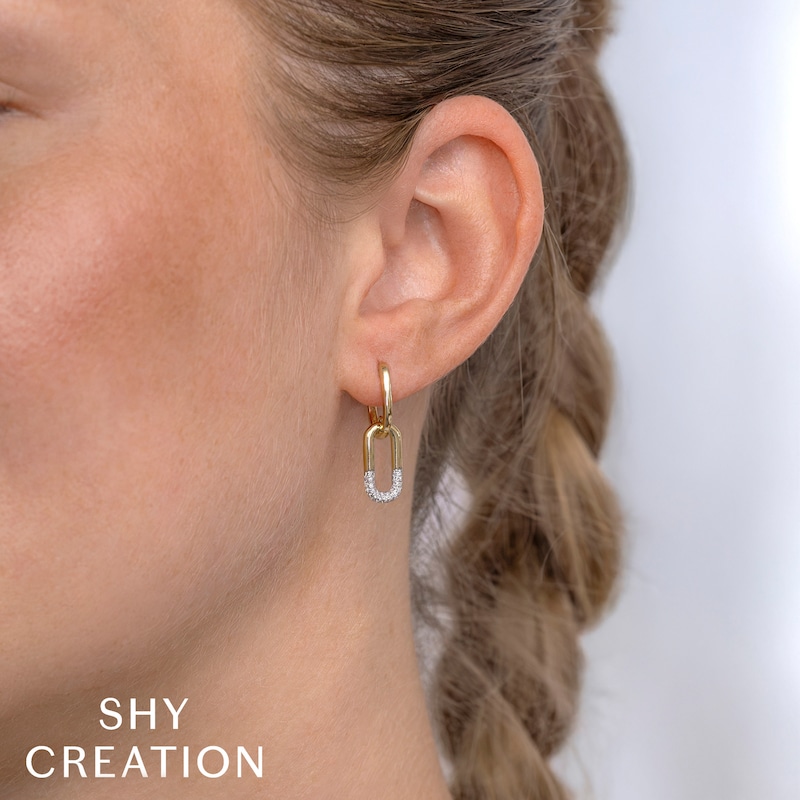 Main Image 2 of Shy Creation Diamond Hoop Drop Earrings 1/8 ct tw 14K Yellow Gold SC55026264RD