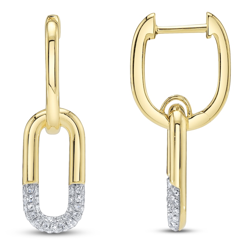 Main Image 3 of Shy Creation Diamond Hoop Drop Earrings 1/8 ct tw 14K Yellow Gold SC55026264RD
