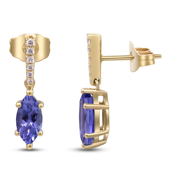 Marquise-Cut Natural Tanzanite & Diamond Drop Earrings 1/15 ct tw 14K Yellow Gold