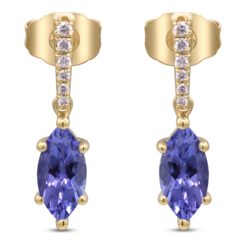Main Image 3 of &nbsp;Marquise-Cut Natural Tanzanite & Diamond Drop Earrings 1/15 ct tw 14K Yellow Gold