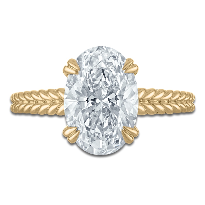 Main Image 3 of Certified Oval-Cut Lab-Grown Diamond Hidden Halo Engagement Ring 3 ct tw 14K Yellow Gold