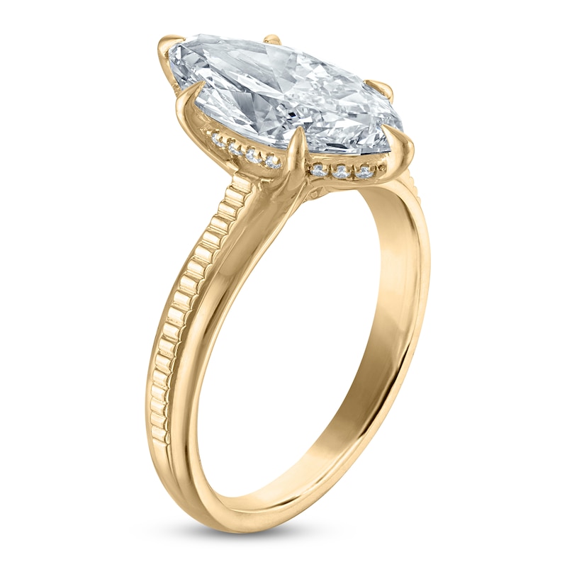 Main Image 2 of Certified Marquise-Cut Lab-Grown Diamond Hidden Halo Engagement Ring 3 ct tw 14K Yellow Gold