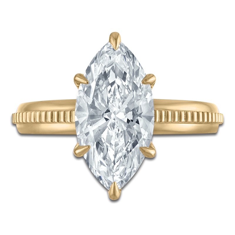 Main Image 3 of Certified Marquise-Cut Lab-Grown Diamond Hidden Halo Engagement Ring 3 ct tw 14K Yellow Gold