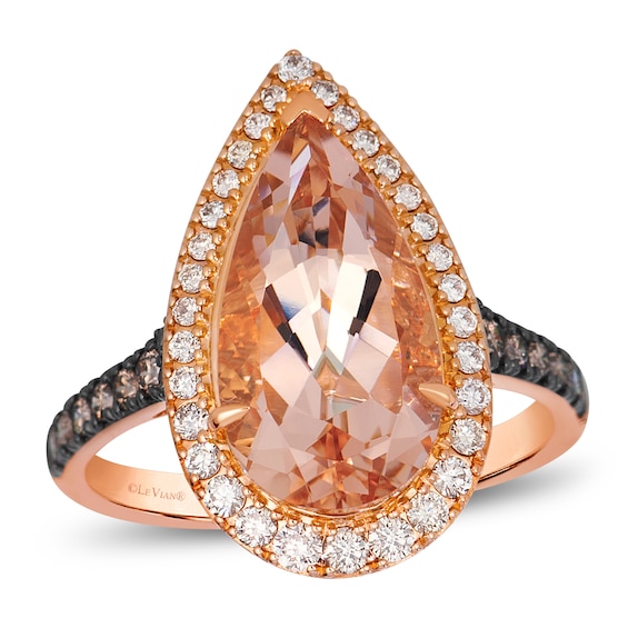 Le Vian Pear-Shaped Natural Morganite Halo Ring 1/2 ct tw Diamonds 14K Strawberry Gold