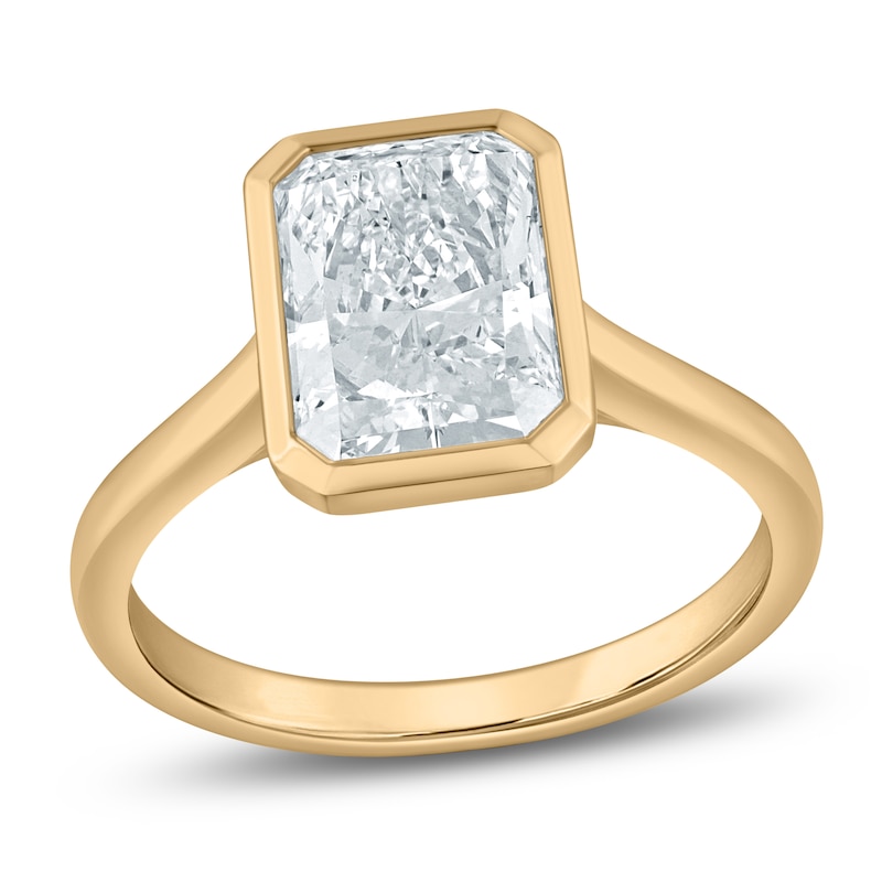 Main Image 1 of Certified Radiant-Cut Lab-Grown Diamond Solitaire Engagement Ring 3 ct tw 14K Yellow Gold (VS2/F)