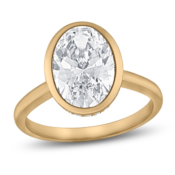 Certified Oval-Cut Lab-Grown Diamond Solitaire Plus Engagement Ring 3 ct tw 14K Yellow Gold (VS2/F)