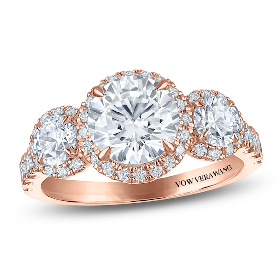 Vera Wang VOW Certified Round-Cut Lab-Grown Diamond Three-Stone Halo Engagement Ring 3 ct tw 14K Rose Gold
