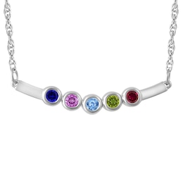 Round Birthstone Family & Mother's Curved Bar Necklace (1-5 Stones)