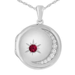 Moon/Star Birthstone Locket Necklace (1 Stone and 3 Lines)