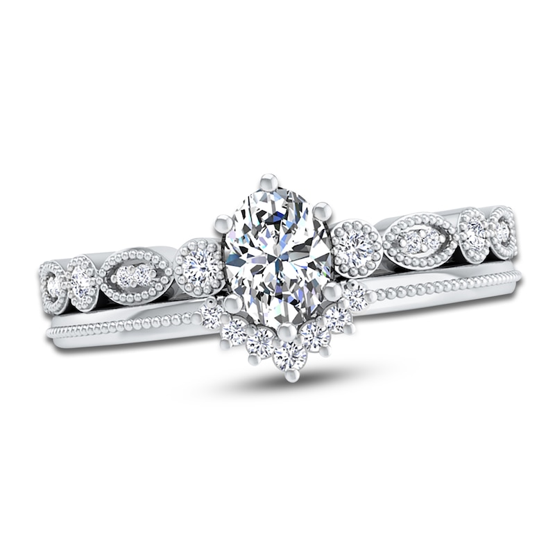 Main Image 1 of Diamond Bridal Set 1/2 ct tw Oval/Round 14K White Gold