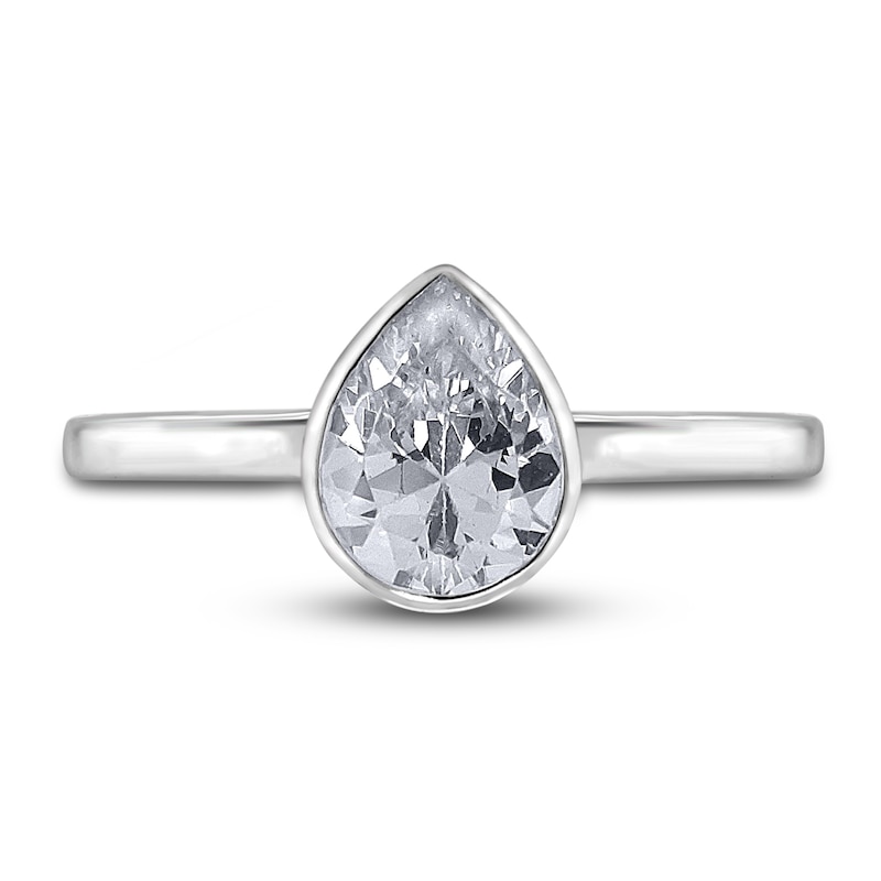 Main Image 3 of Diamond Solitaire Engagement Ring 3/4 ct tw Bezel-Set Pear-cut 14K White Gold (I2/I)