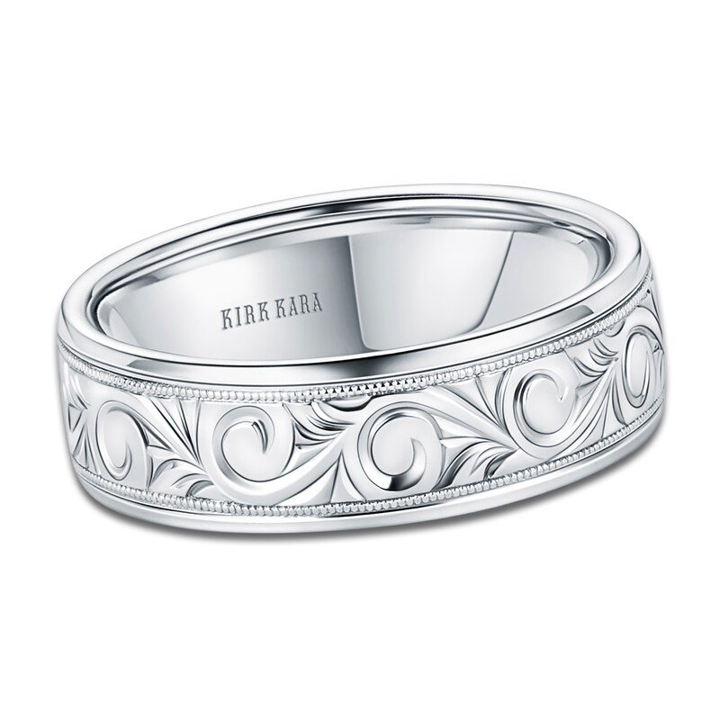 Main Image 1 of Kirk Kara Men's Engraved Wedding Band 14K White Gold