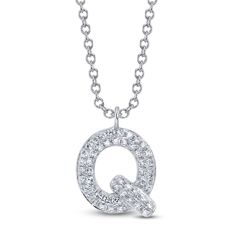 Main Image 1 of Shy Creation Diamond Letter Q Pavé Necklace 1/10 ct tw 14K White Gold 18" SC55028331-Q