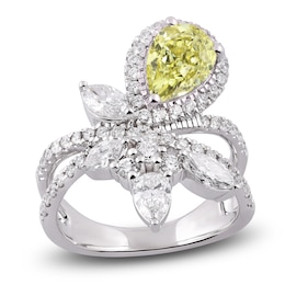 Pear-Shaped Yellow Lab-Grown Diamond & White Lab-Grown Diamond Fashion Ring 3 ct tw 14K White Gold