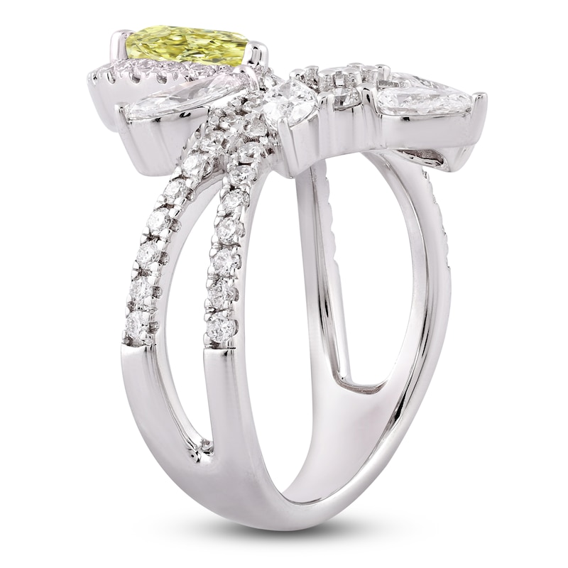 Main Image 2 of Pear-Shaped Yellow Lab-Grown Diamond & White Lab-Grown Diamond Fashion Ring 3 ct tw 14K White Gold