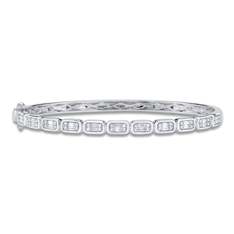 Main Image 1 of Shy Creation Baguette & Round-Cut Multi-Diamond Bangle Bracelet 5/8 ct tw 14K White Gold SC55027005ZS
