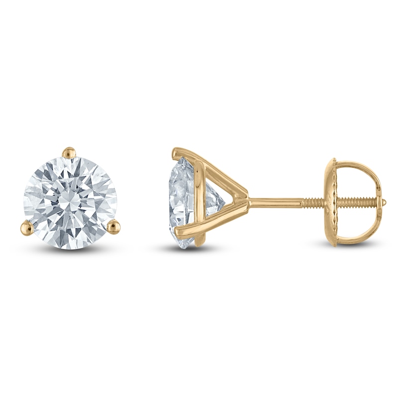 Main Image 1 of Round-Cut Lab-Grown Diamond Solitaire Stud Earrings 2 ct tw 18K Yellow Gold (VS2/F)
