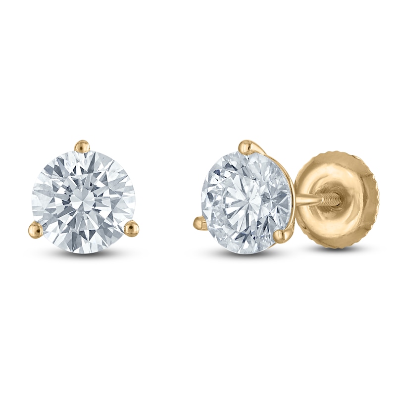 Main Image 2 of Round-Cut Lab-Grown Diamond Solitaire Stud Earrings 2 ct tw 18K Yellow Gold (VS2/F)