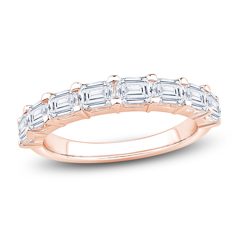 Main Image 1 of Certified Emerald-Cut Diamond Anniversary Ring 1-1/2 ct tw 18K Rose Gold