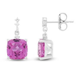 Cushion-Cut Pink & White Lab-Created Sapphire Drop Earrings Sterling Silver