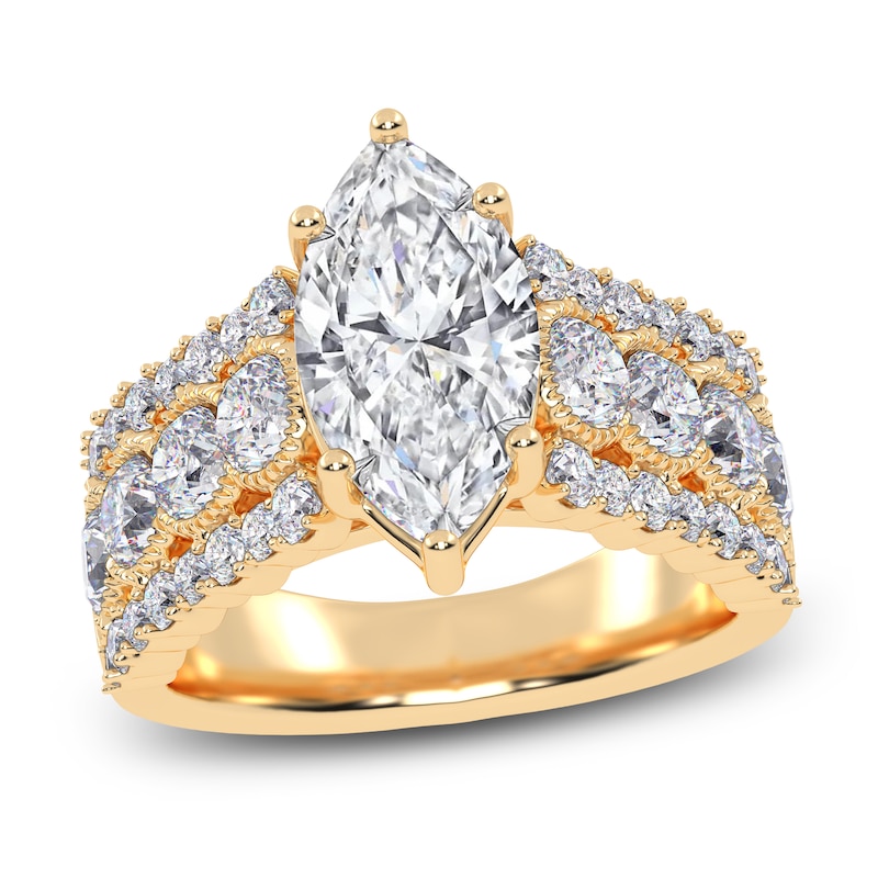 Main Image 1 of Marquise-Cut Lab-Grown Diamond Engagement Ring 3-3/4 ct tw 14K Yellow Gold