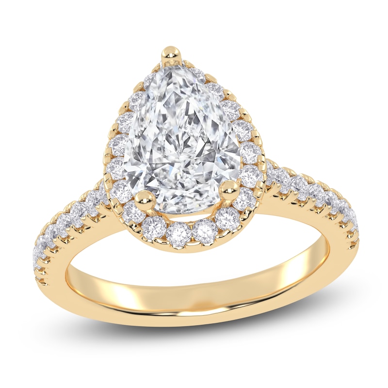 Main Image 1 of Pear-Shaped Lab-Grown Diamond Halo Engagement Ring 2 ct tw 14K Yellow Gold
