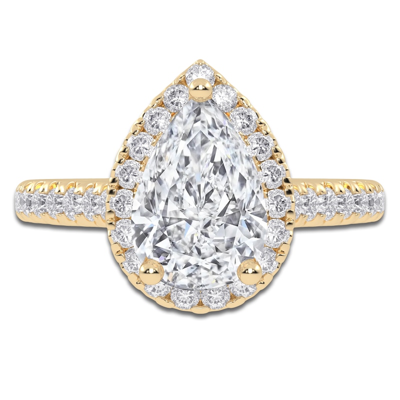 Main Image 3 of Pear-Shaped Lab-Grown Diamond Halo Engagement Ring 2 ct tw 14K Yellow Gold