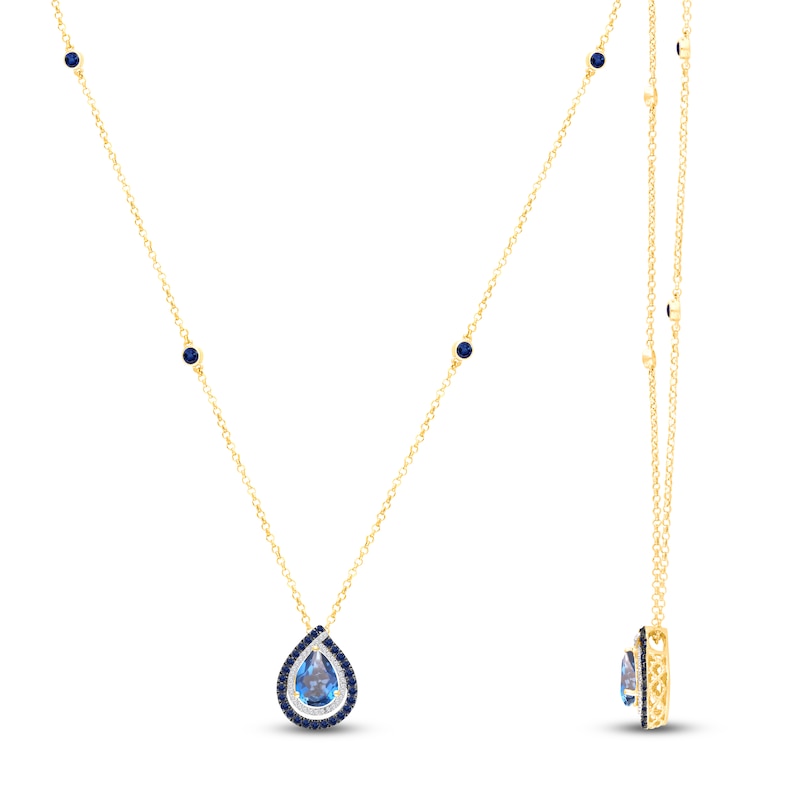 Main Image 5 of Kallati Pear-Shaped Natural London Blue Topaz, Natural Blue Sapphire & Diamond Gift Set 1/6 ct tw 14K Yellow Gold