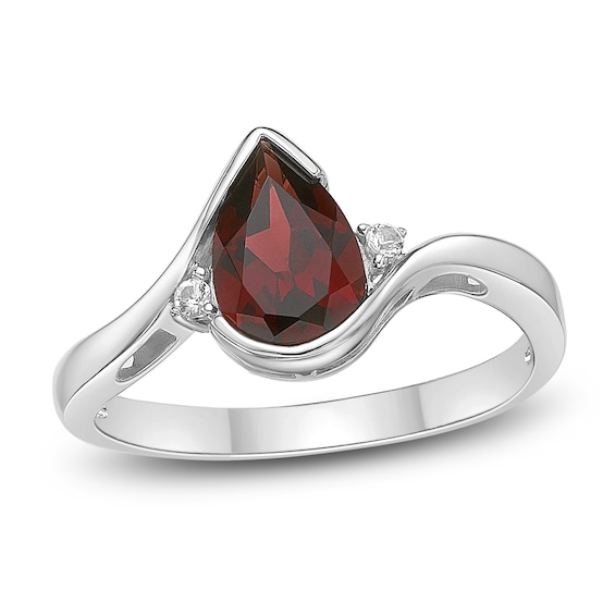 Pear-Shaped Garnet & White Lab-Created Sapphire Bypass Ring Sterling Silver