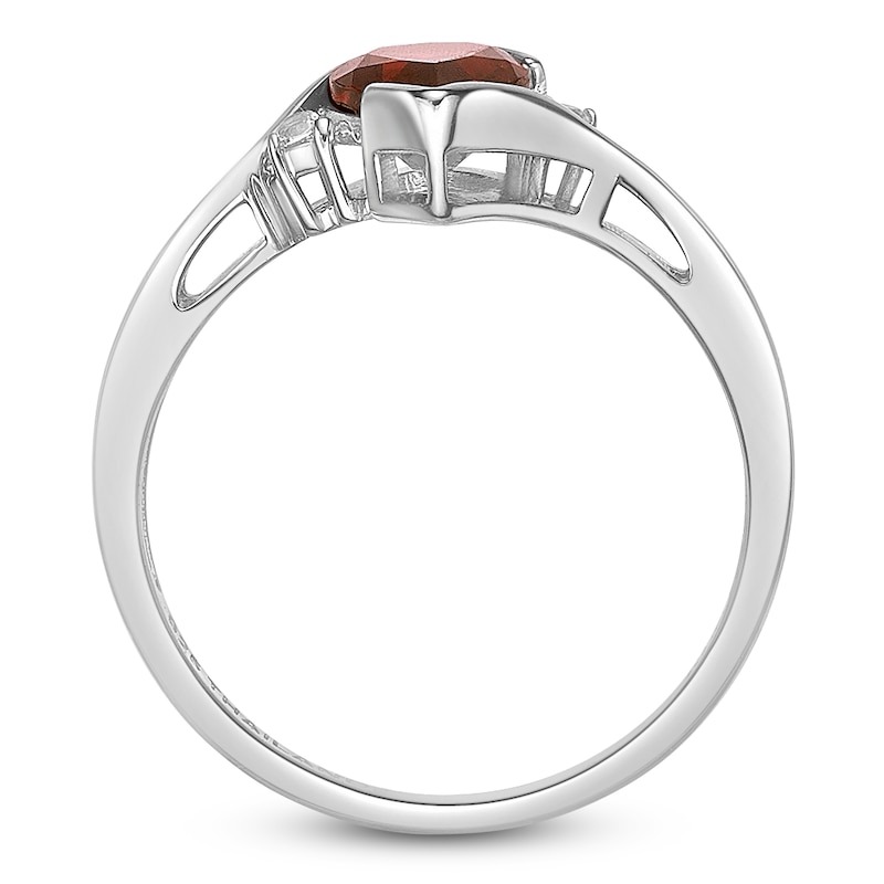 Main Image 4 of Pear-Shaped Garnet & White Lab-Created Sapphire Bypass Ring Sterling Silver